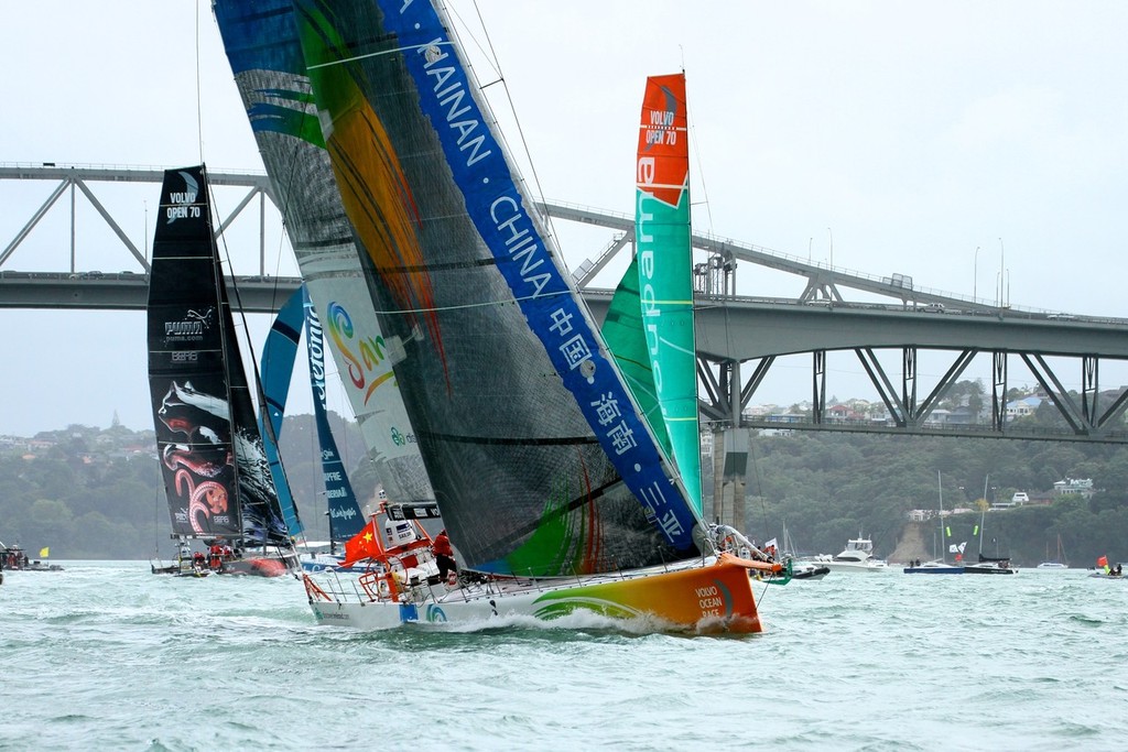 Team Sanya leads the 2011-12 Volvo Ocean Race Leg 5 Start - Auckland, March 18, 2012 © Richard Gladwell www.photosport.co.nz